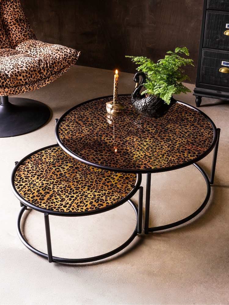 Rockett St George Leopard Print Coffee Nest - Image 1 of 4 Rockett St George Leopard Print Coffee Nest - Image 1 of 4