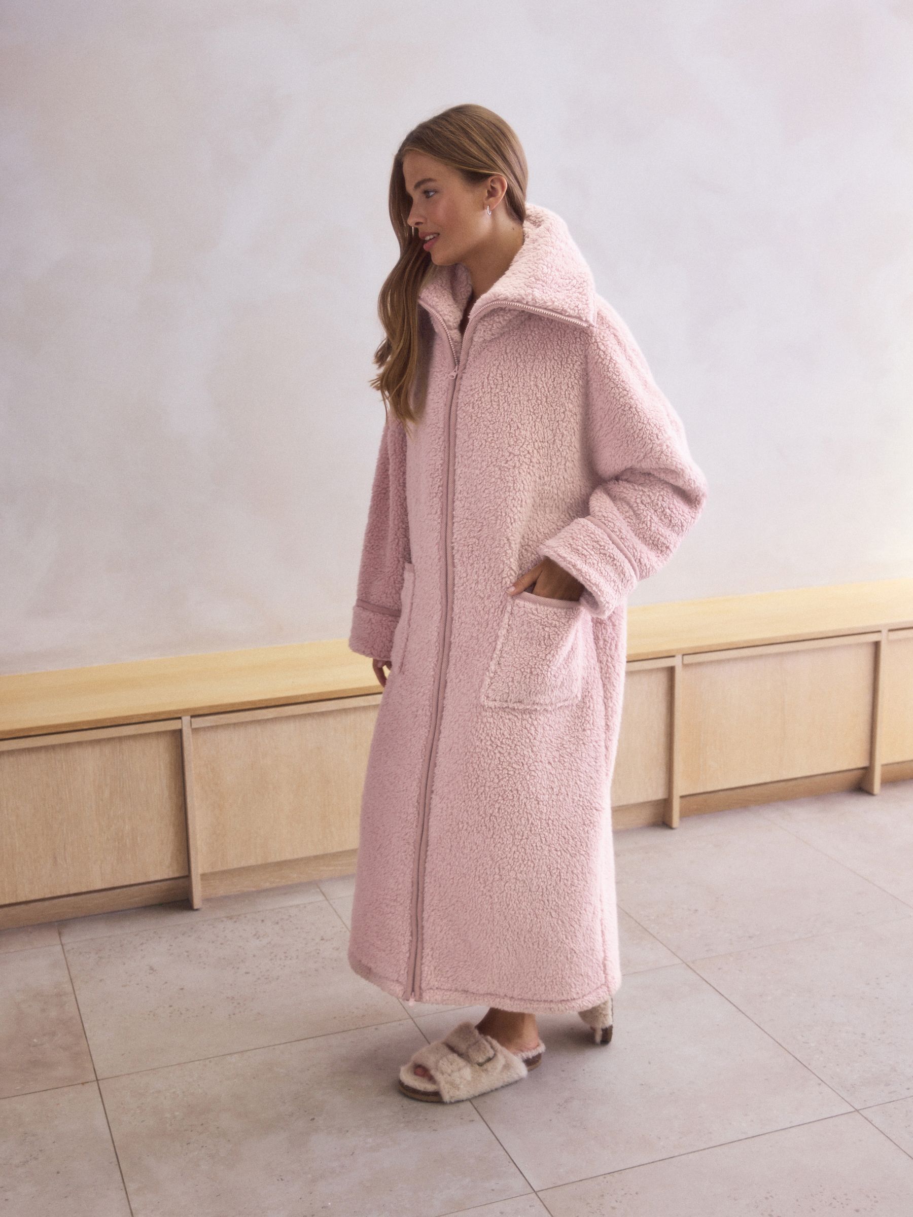 Buy Pink Cosy Teddy Borg Zip Through Dressing Gown from Next USA