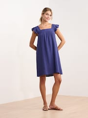 Hatley Blue Flutter Sleeve 100% Cotton Dress - Image 1 of 3