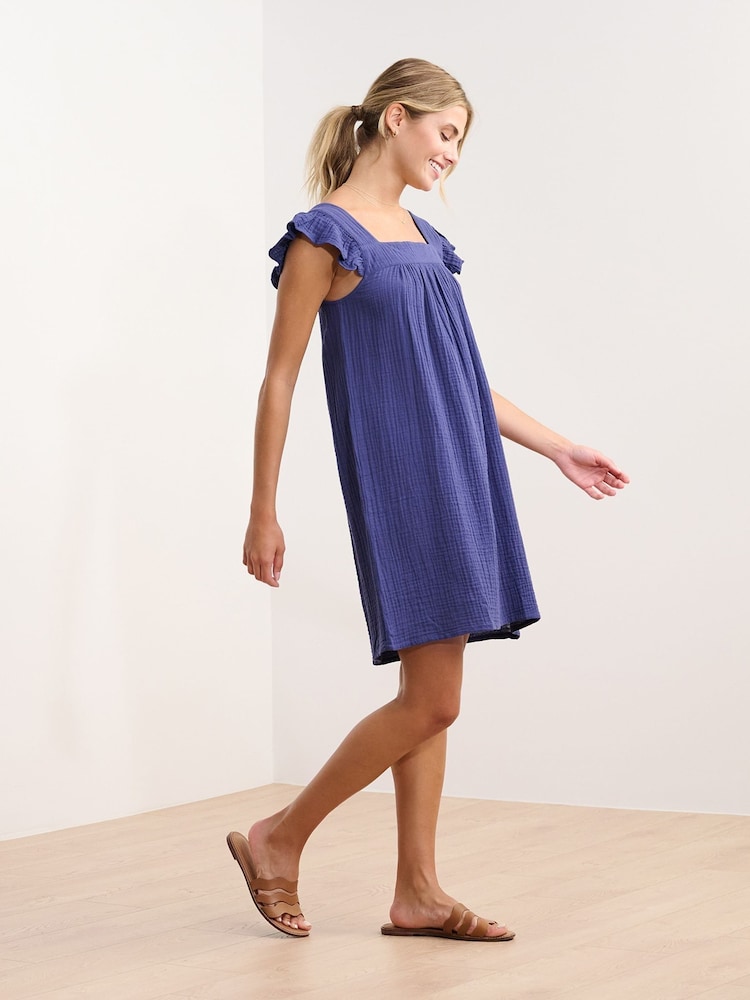 Hatley Blue Flutter Sleeve 100% Cotton Dress - Image 3 of 3