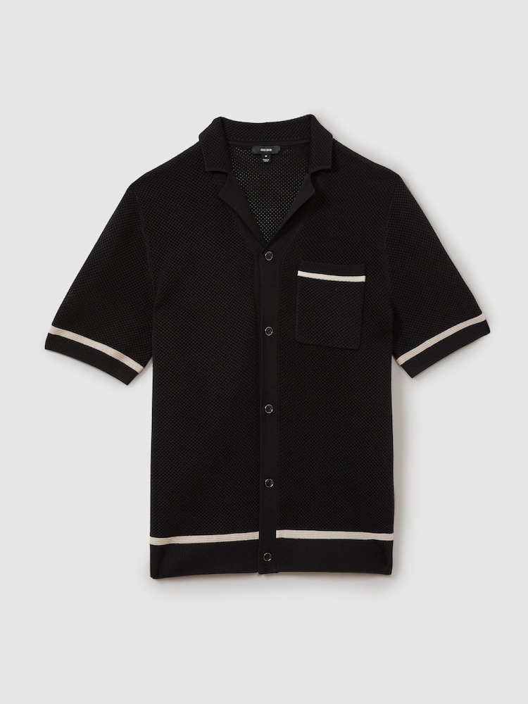 Reiss Black Albion Open-Stitch Cuban Collar Shirt - Image 2 of 6