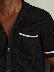 Reiss Black Albion Open-Stitch Cuban Collar Shirt - Image 3 of 6