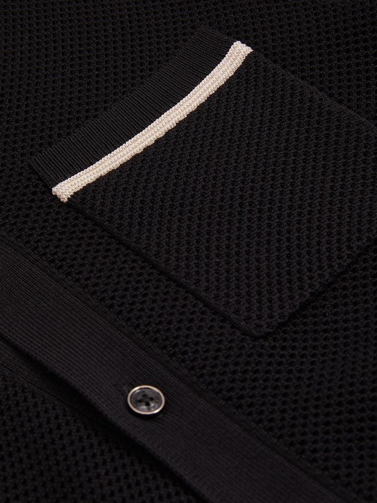 Reiss Black Albion Open-Stitch Cuban Collar Shirt - Image 6 of 6