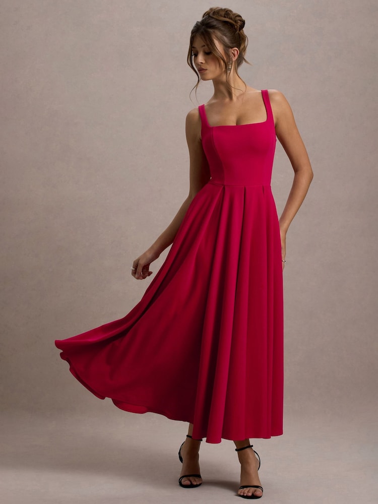 Club L London Red Parina Strappy Volume Hem Midi Dress - Image 1 of 6 Club L London Red Parina Strappy Volume Hem Midi Dress - Image 1 of 6