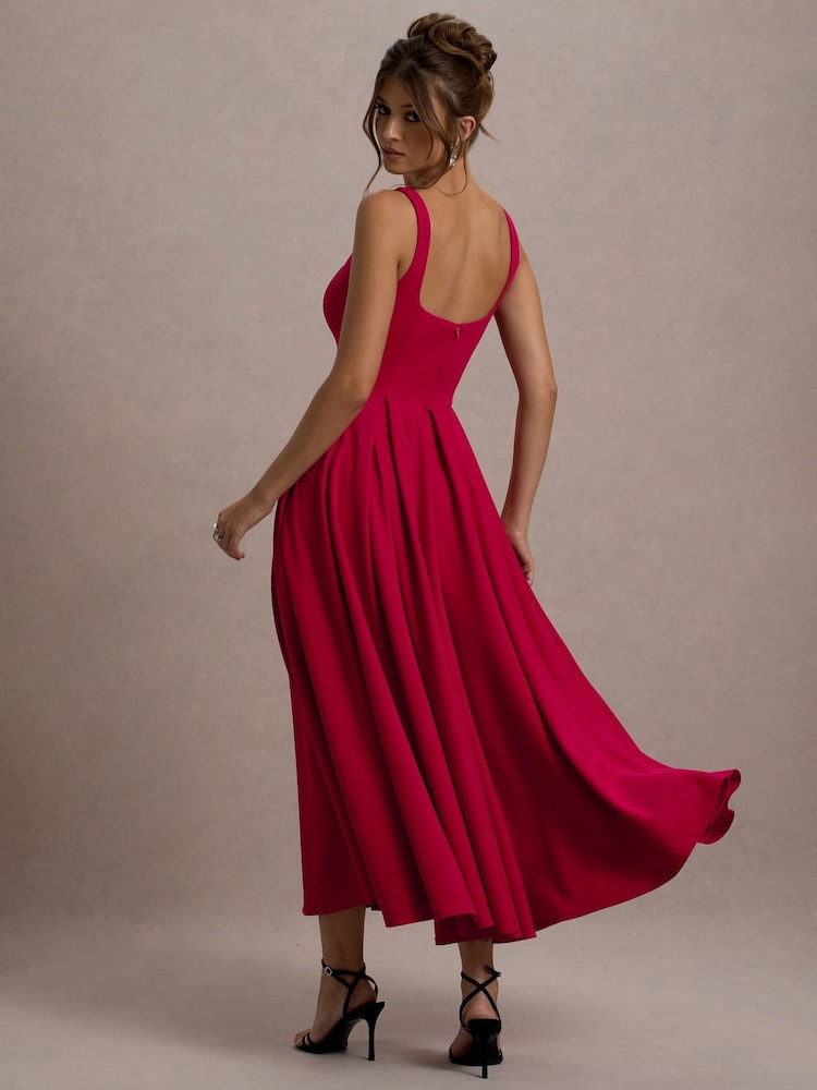Club L London Red Parina Strappy Volume Hem Midi Dress - Image 2 of 6 Club L London Red Parina Strappy Volume Hem Midi Dress - Image 2 of 6