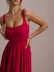 Club L London Red Parina Strappy Volume Hem Midi Dress - Image 4 of 6