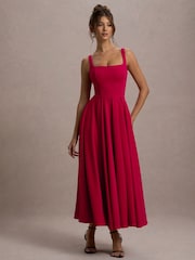 Club L London Red Parina Strappy Volume Hem Midi Dress - Image 6 of 6