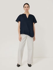 Jigsaw Blue Chrome 100% Linen Relaxed Top - Image 4 of 6