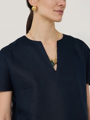 Jigsaw Blue Chrome 100% Linen Relaxed Top - Image 5 of 6