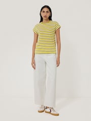 Jigsaw Green Slub Stripe Cap 100% Cotton Top - Image 1 of 5