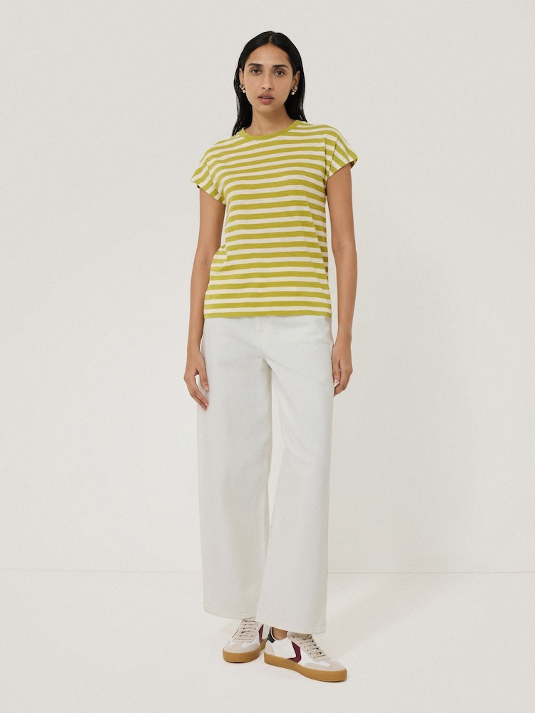 Jigsaw Green Slub Stripe Cap 100% Cotton Top - Image 1 of 5 Jigsaw Green Slub Stripe Cap 100% Cotton Top - Image 1 of 5