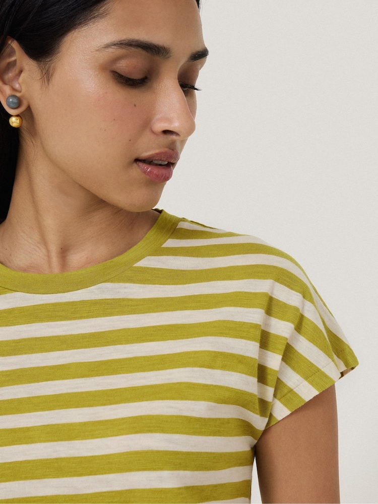 Jigsaw Green Slub Stripe Cap 100% Cotton Top - Image 2 of 5