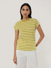 Jigsaw Green Slub Stripe Cap 100% Cotton Top - Image 3 of 5