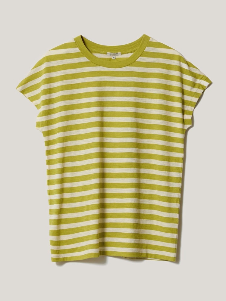Jigsaw Green Slub Stripe Cap 100% Cotton Top - Image 5 of 5