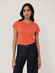 Jigsaw Orange Harlech Cap Sleeve 100% Cotton Top - Image 1 of 5