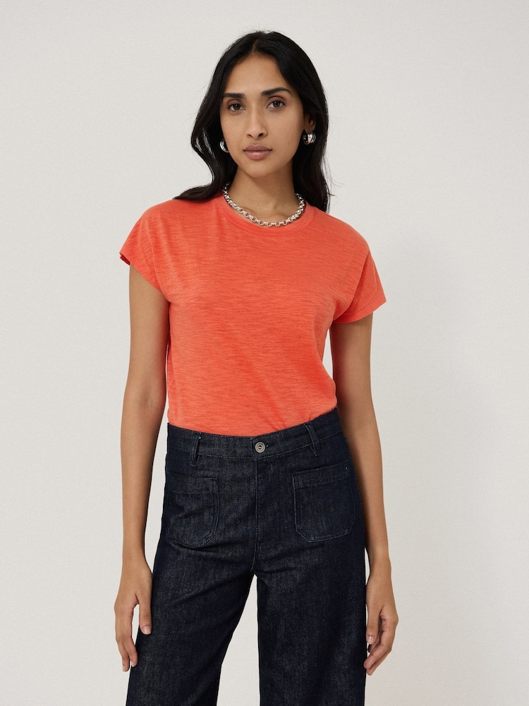 Jigsaw Orange Harlech Cap Sleeve 100% Cotton Top - Image 1 of 5