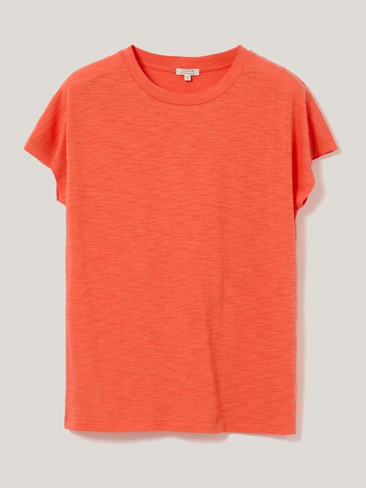 Jigsaw Orange Harlech Cap Sleeve 100% Cotton Top - Image 5 of 5
