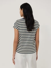 Jigsaw Grey 100% Cotton Slub Stripe Cap Top - Image 2 of 5