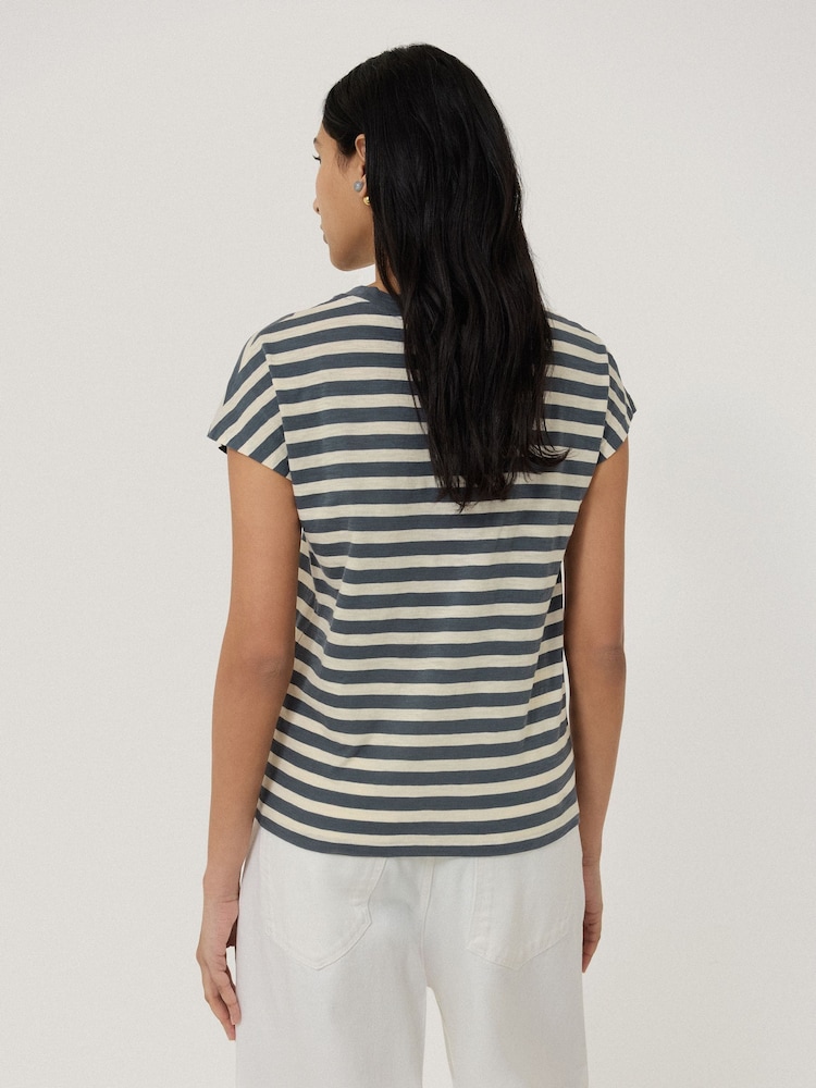 Jigsaw Grey 100% Cotton Slub Stripe Cap Top - Image 2 of 5 Jigsaw Grey 100% Cotton Slub Stripe Cap Top - Image 2 of 5