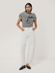 Jigsaw Grey 100% Cotton Slub Stripe Cap Top - Image 3 of 5