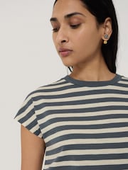 Jigsaw Grey 100% Cotton Slub Stripe Cap Top - Image 4 of 5