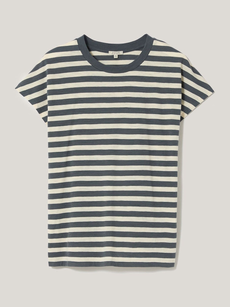 Jigsaw Grey 100% Cotton Slub Stripe Cap Top - Image 5 of 5 Jigsaw Grey 100% Cotton Slub Stripe Cap Top - Image 5 of 5