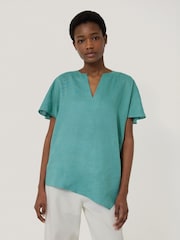 Jigsaw Blue 100% Linen Relaxed Top - Image 1 of 4
