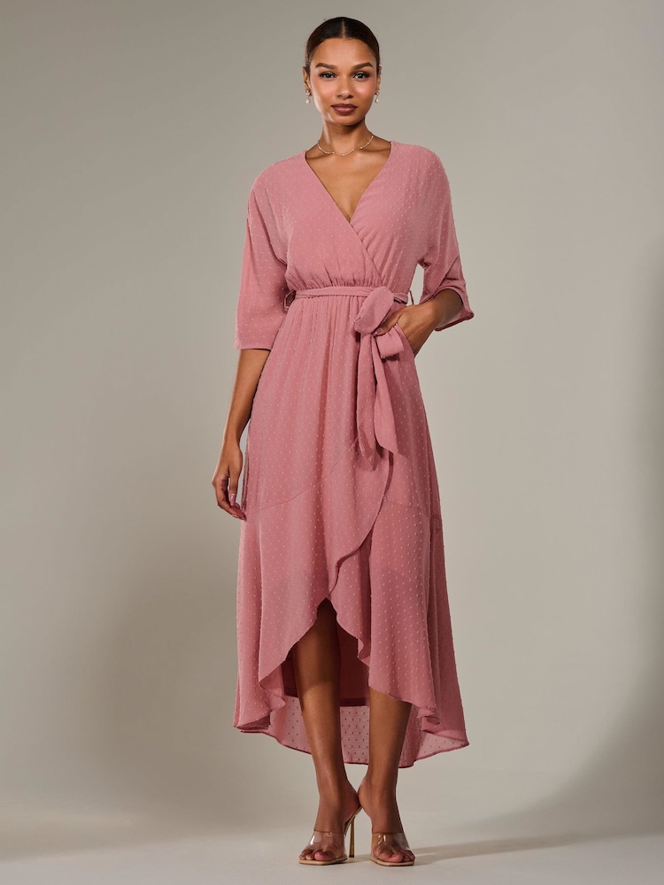 Pink - Jolie Moi Wrap Tie Front Midi Dress - Image 1 of 6 Pink - Jolie Moi Wrap Tie Front Midi Dress - Image 1 of 6