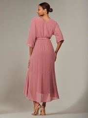Jolie Moi Pink Wrap Tie Front Midi Dress - Image 2 of 6
