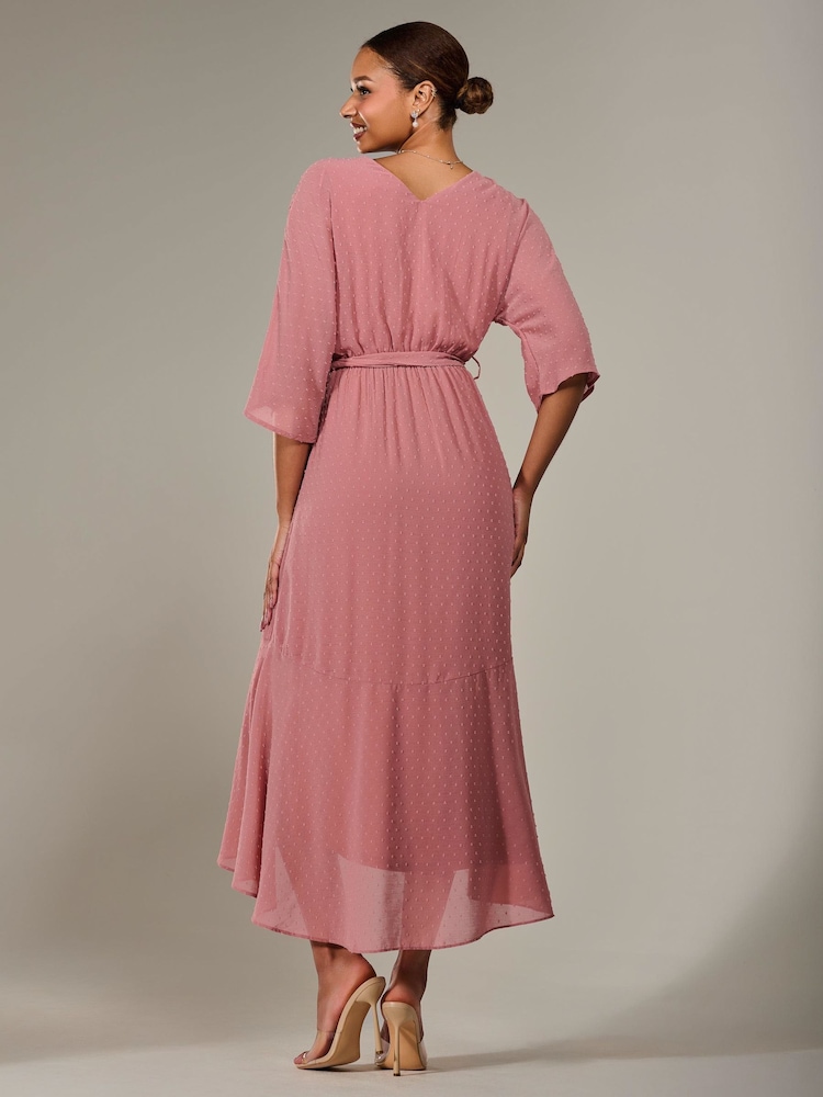Jolie Moi Pink Wrap Tie Front Midi Dress - Image 2 of 6