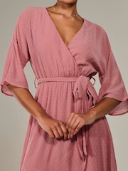 Jolie Moi Pink Wrap Tie Front Midi Dress - Image 3 of 6