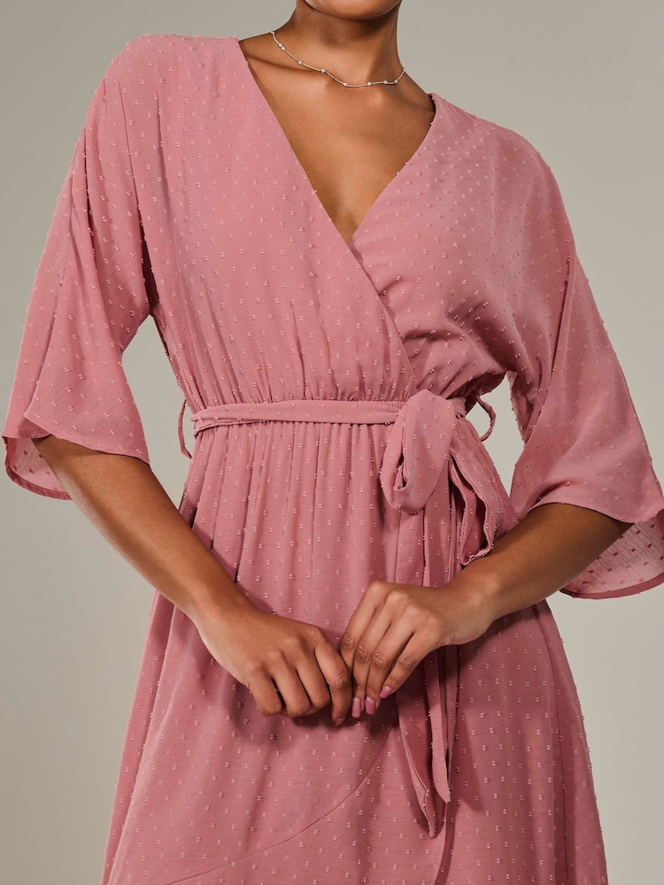 Jolie Moi Pink Wrap Tie Front Midi Dress - Image 3 of 6