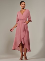 Jolie Moi Pink Wrap Tie Front Midi Dress - Image 4 of 6