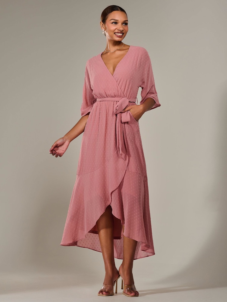 Jolie Moi Pink Wrap Tie Front Midi Dress - Image 4 of 6