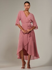 Jolie Moi Pink Wrap Tie Front Midi Dress - Image 5 of 6