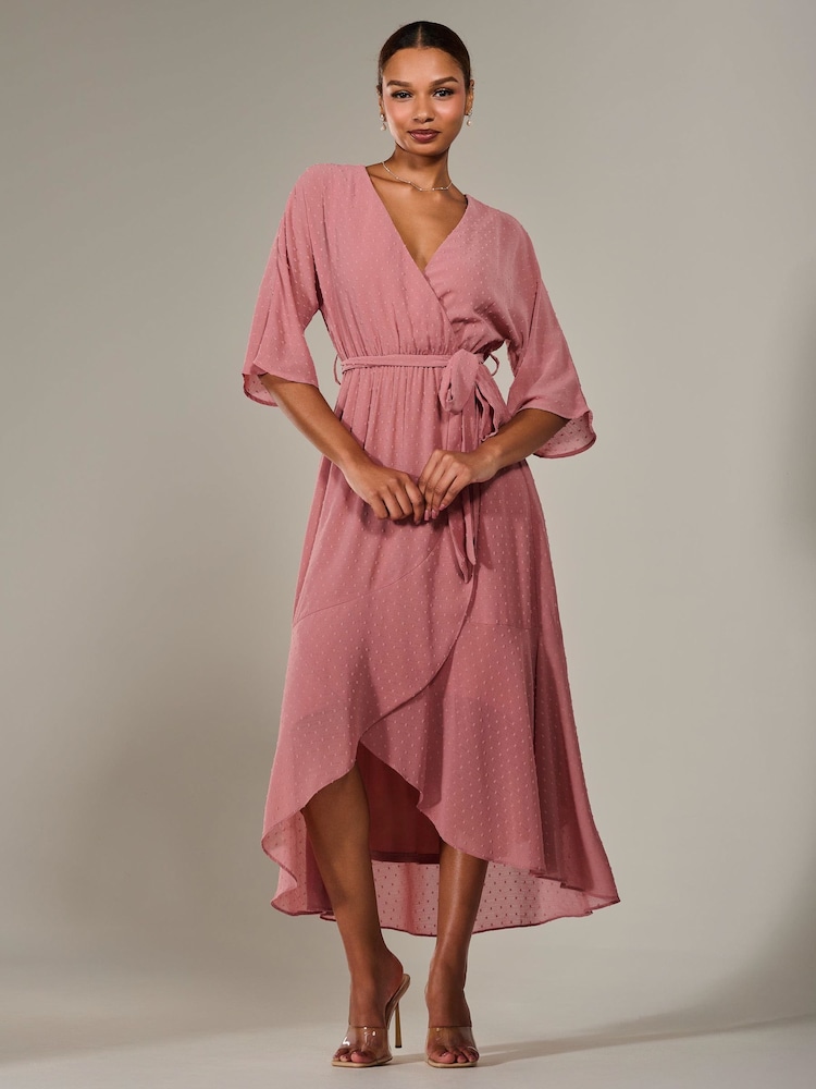 Jolie Moi Pink Wrap Tie Front Midi Dress - Image 5 of 6