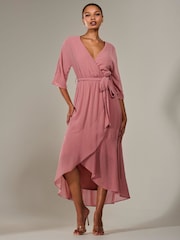 Jolie Moi Pink Wrap Tie Front Midi Dress - Image 6 of 6