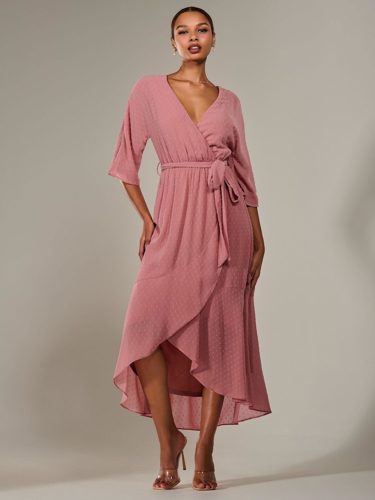 Jolie Moi Pink Wrap Tie Front Midi Dress - Image 6 of 6