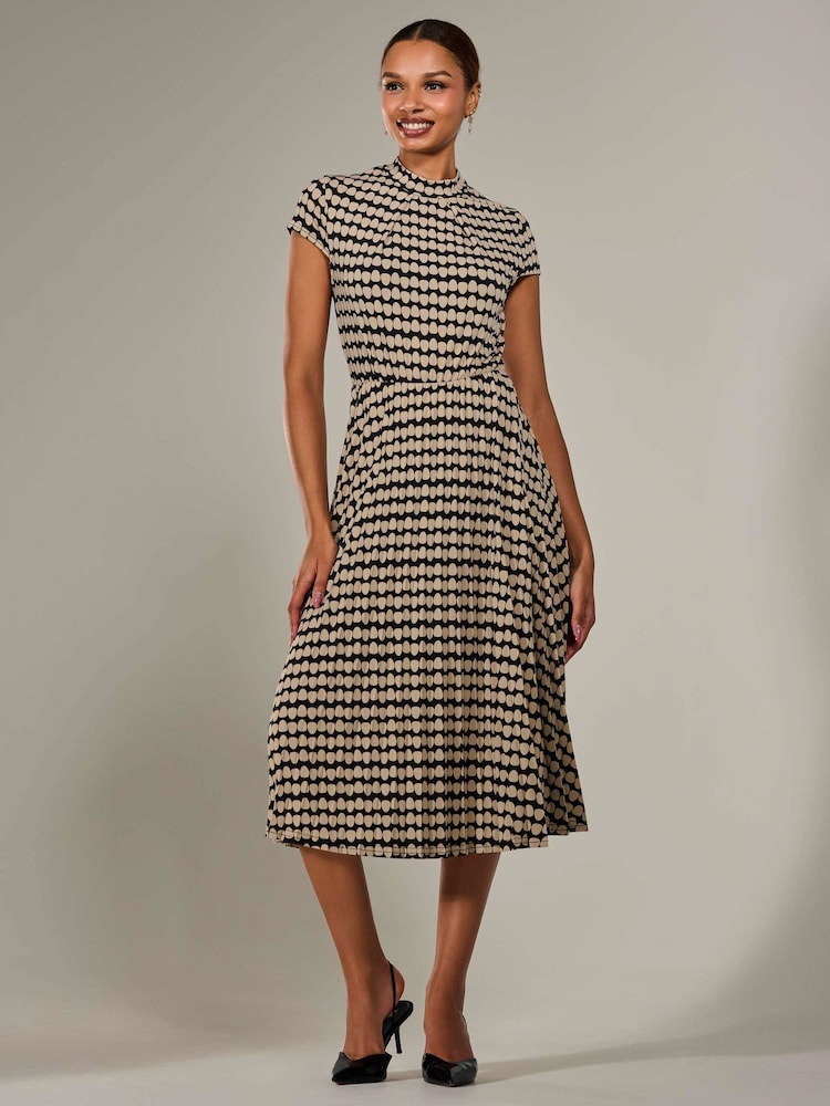 Jolie Moi Black Jersey Capped Sleeve Pleated Midi Dress - Image 1 of 6