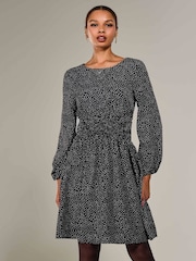 Jolie Moi Black Long Sleeve Ruched Waist Midi Dress - Image 1 of 6
