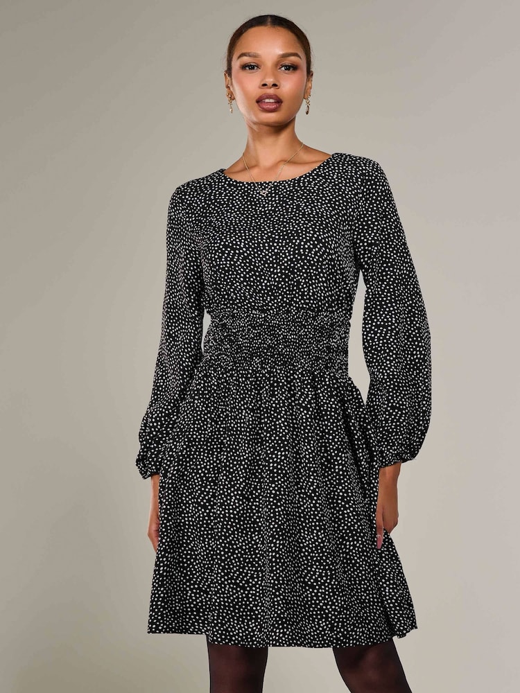 Jolie Moi Black Long Sleeve Ruched Waist Midi Dress - Image 1 of 6