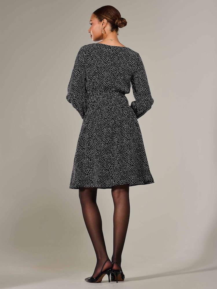 Jolie Moi Black Long Sleeve Ruched Waist Midi Dress - Image 2 of 6