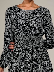 Jolie Moi Black Long Sleeve Ruched Waist Midi Dress - Image 3 of 6