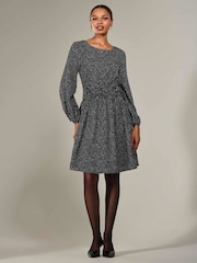 Jolie Moi Black Long Sleeve Ruched Waist Midi Dress - Image 4 of 6