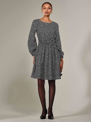 Jolie Moi Black Long Sleeve Ruched Waist Midi Dress - Image 6 of 6