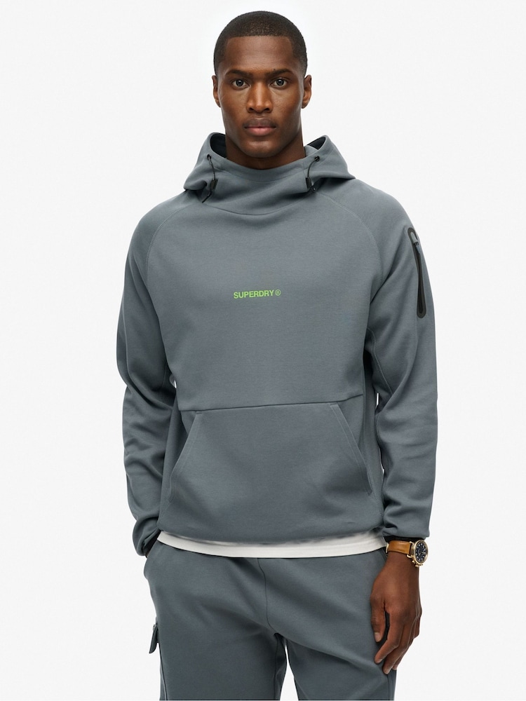 Superdry Blue 100% Cotton Tech Logo Loose Hoodie - Image 1 of 6