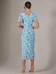 Jolie Moi Blue Mesh Short Sleeve Midi Dress - Image 2 of 6