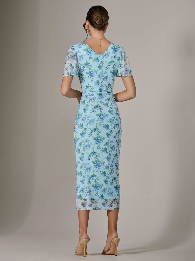 Jolie Moi Blue Mesh Short Sleeve Midi Dress - Image 2 of 6