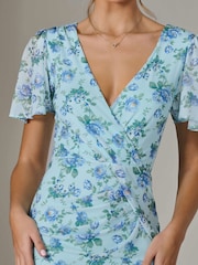 Jolie Moi Blue Mesh Short Sleeve Midi Dress - Image 3 of 6