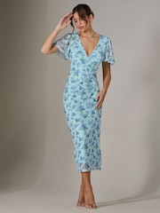 Jolie Moi Blue Mesh Short Sleeve Midi Dress - Image 5 of 6